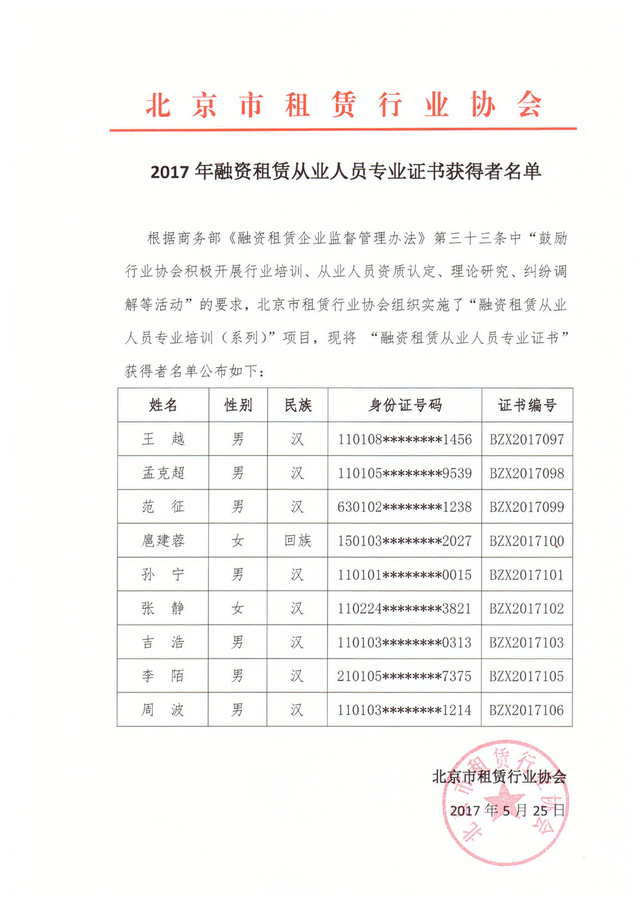 融資租賃從業(yè)人員專業(yè)證書